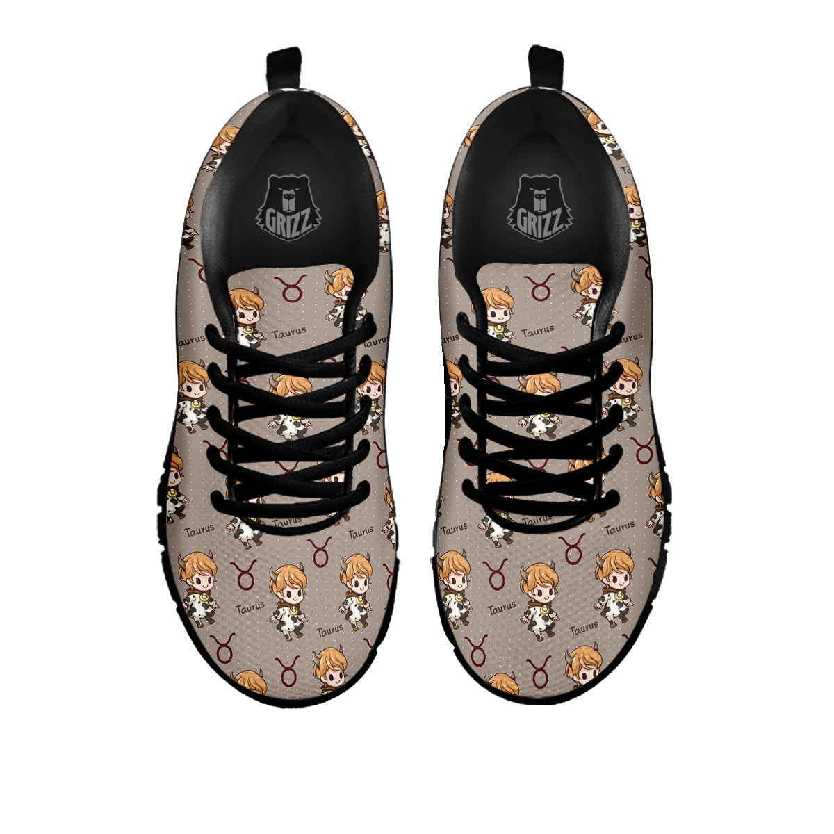 Taurus Cute Cartoon Print Pattern Black Sneaker-grizzshop