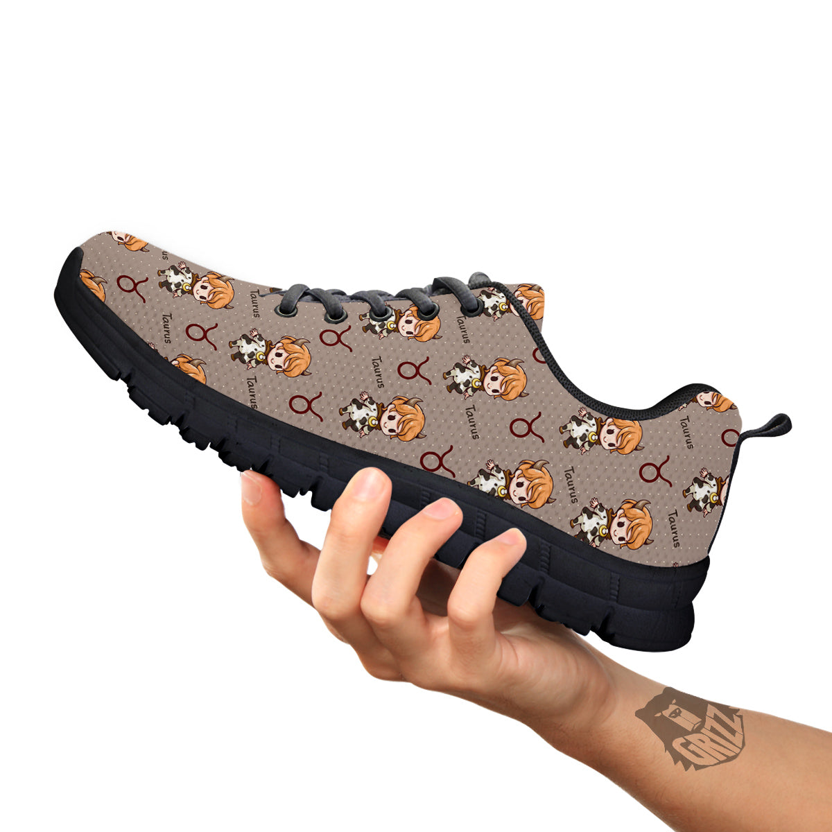 Taurus Cute Cartoon Print Pattern Black Sneaker-grizzshop
