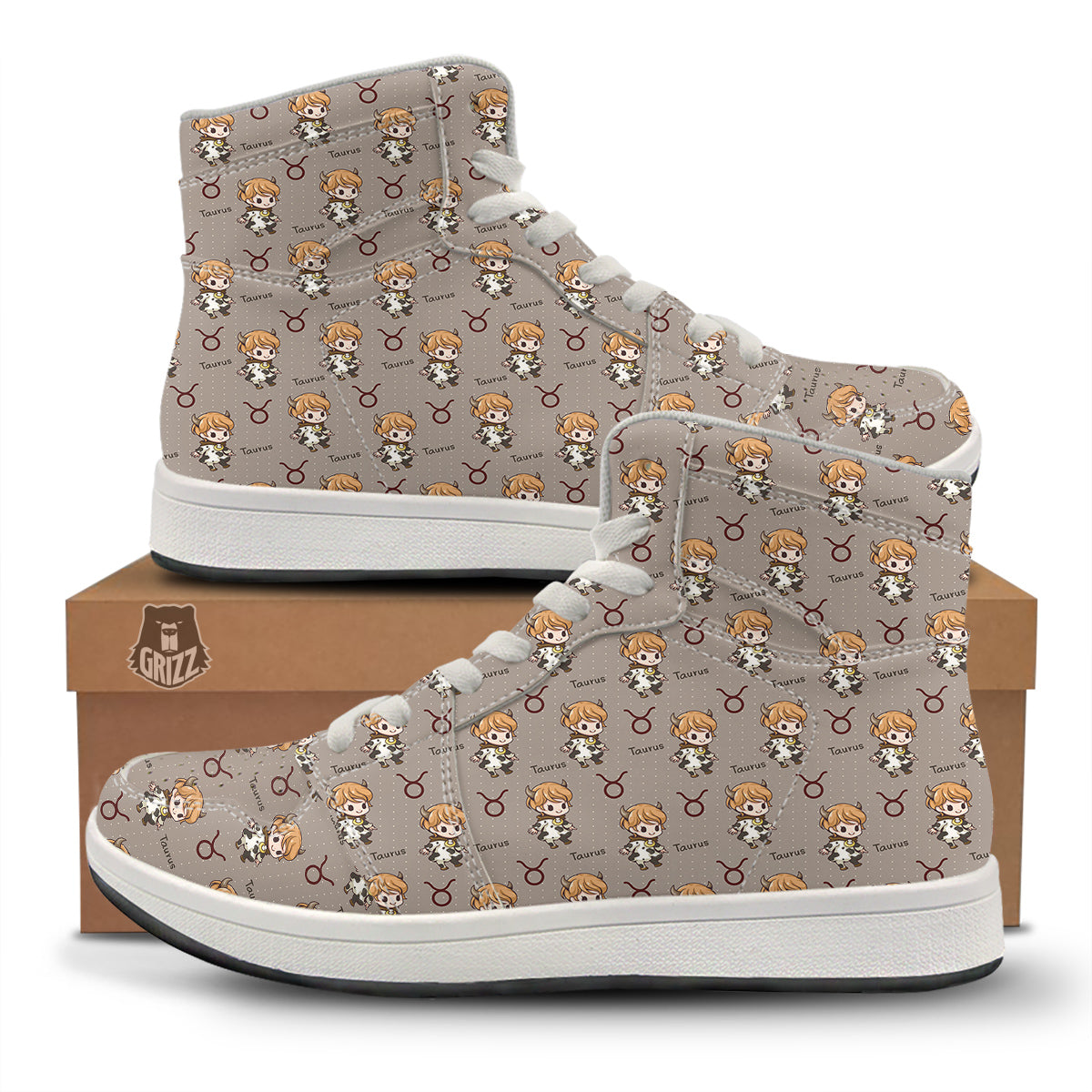 Taurus Cute Cartoon Print Pattern High Top Sneakers-grizzshop