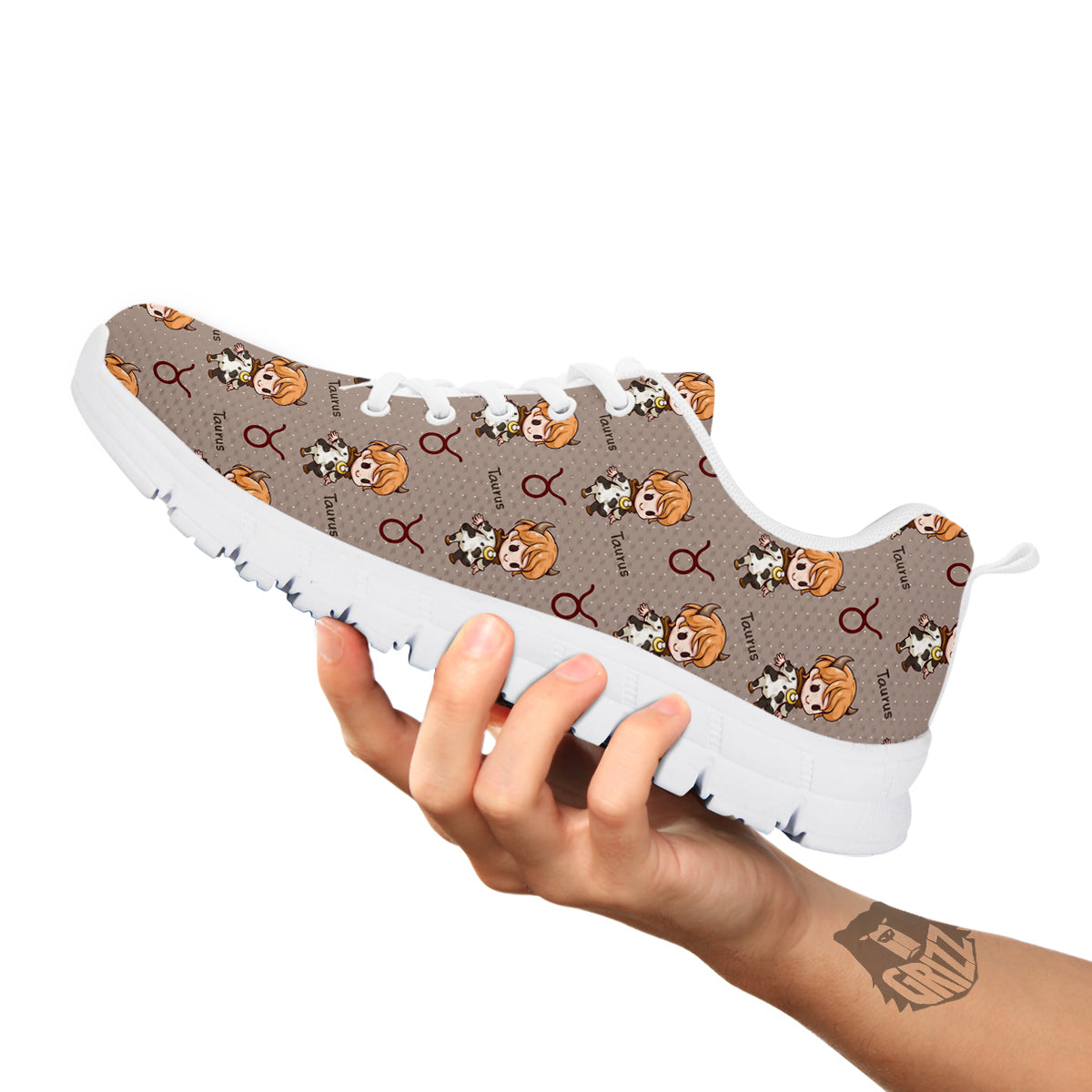 Taurus Cute Cartoon Print Pattern White Sneaker-grizzshop