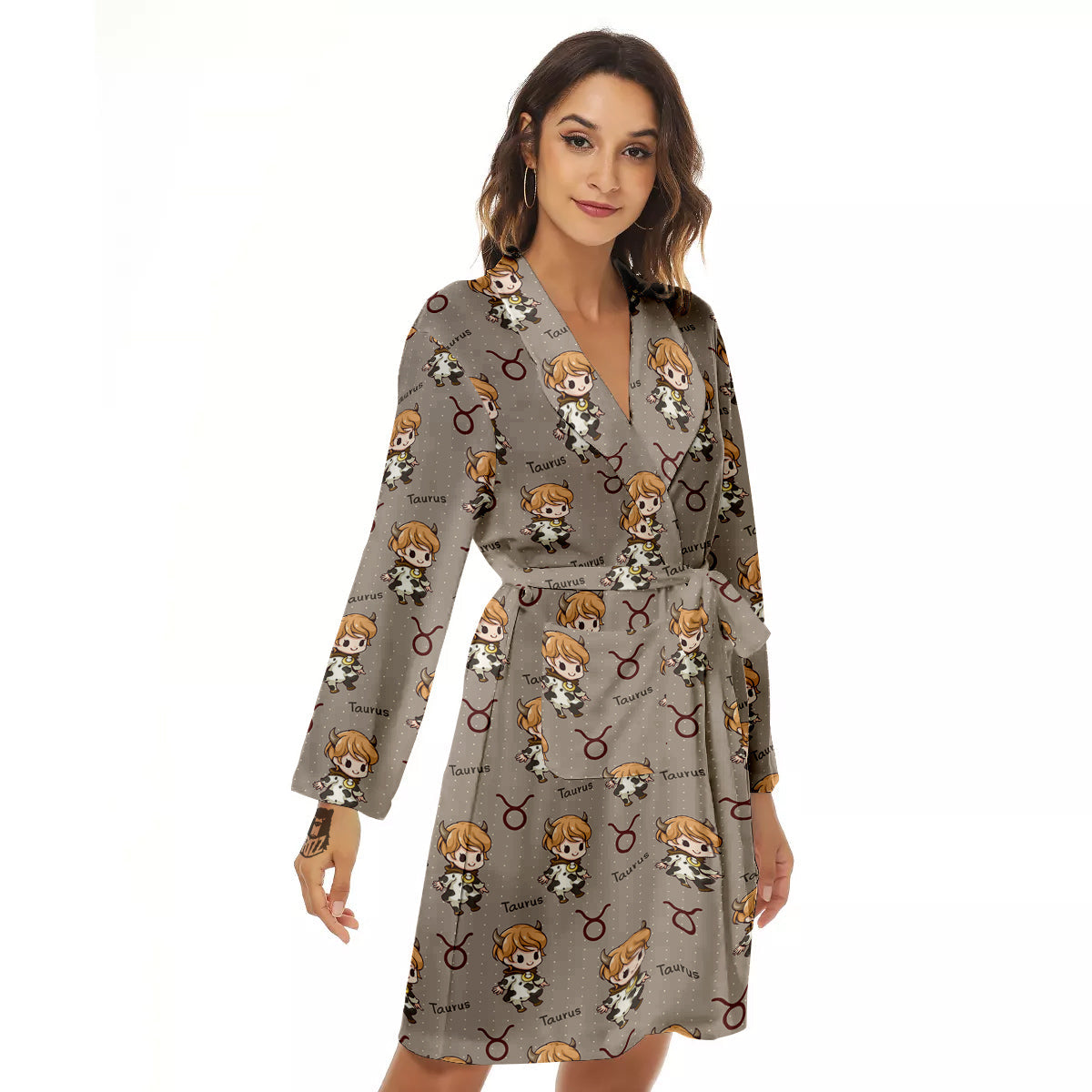 Taurus Cute Cartoon Print Pattern Women's Robe-grizzshop