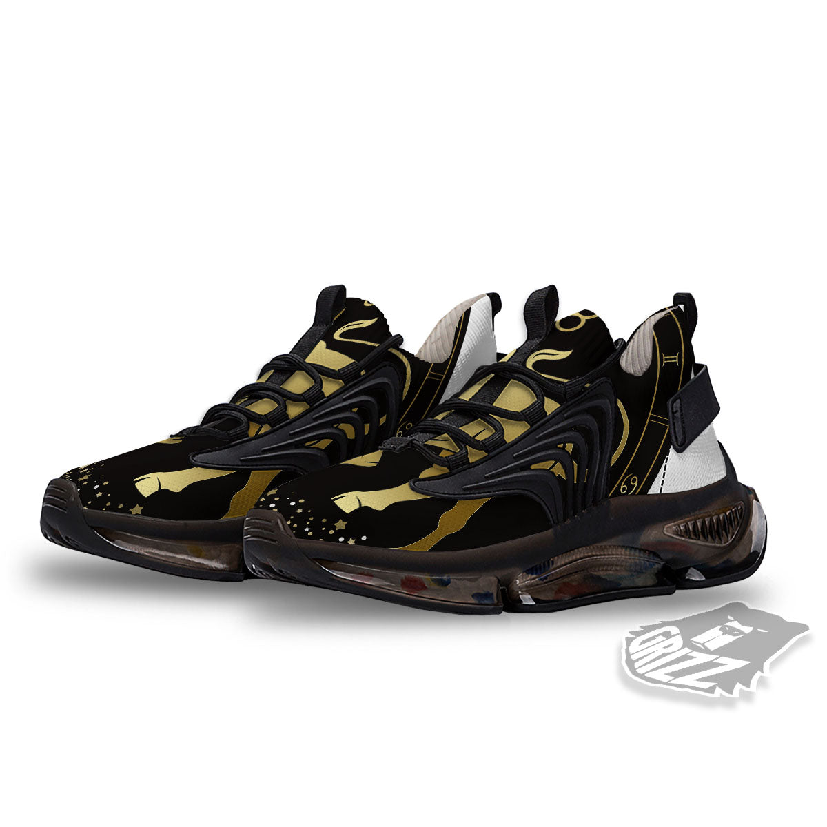 Taurus Sign Black And Gold Print Black Gym Shoes-grizzshop