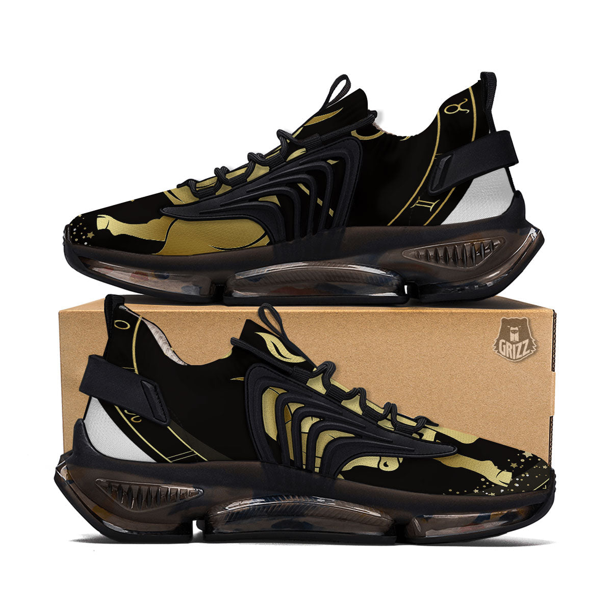 Taurus Sign Black And Gold Print Black Gym Shoes-grizzshop