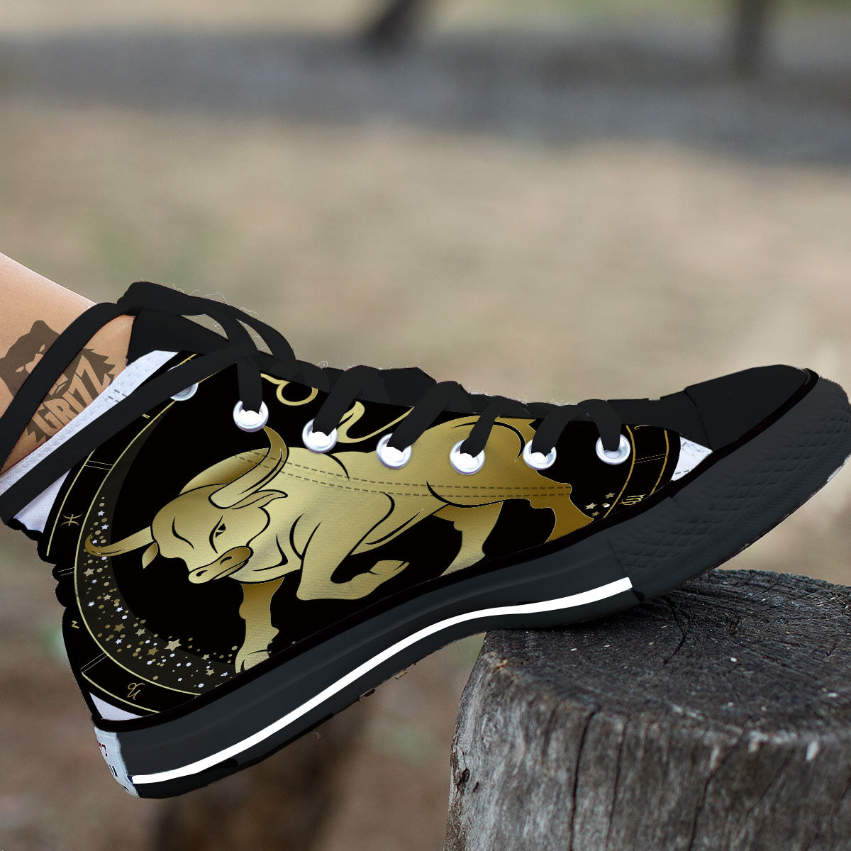 Taurus Sign Black And Gold Print Black High Top Shoes-grizzshop