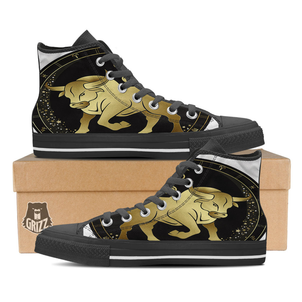 Taurus Sign Black And Gold Print Black High Top Shoes-grizzshop