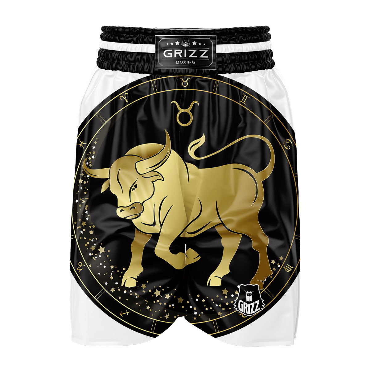 Taurus Sign Black And Gold Print Boxing Shorts-grizzshop