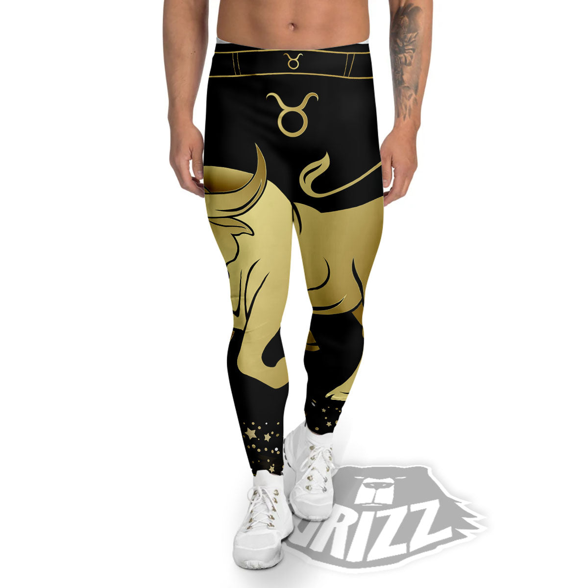 Taurus Sign Black And Gold Print Men's Leggings-grizzshop