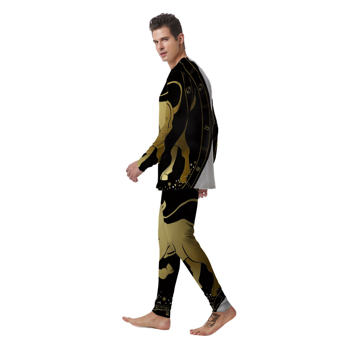 Taurus Sign Black And Gold Print Men's Pajamas-grizzshop