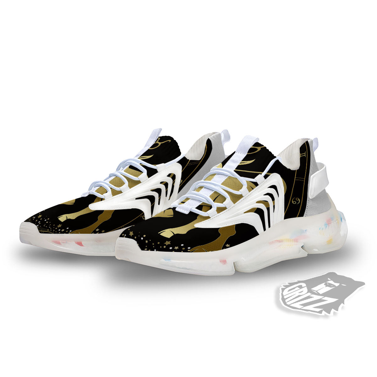 Taurus Sign Black And Gold Print White Gym Shoes-grizzshop