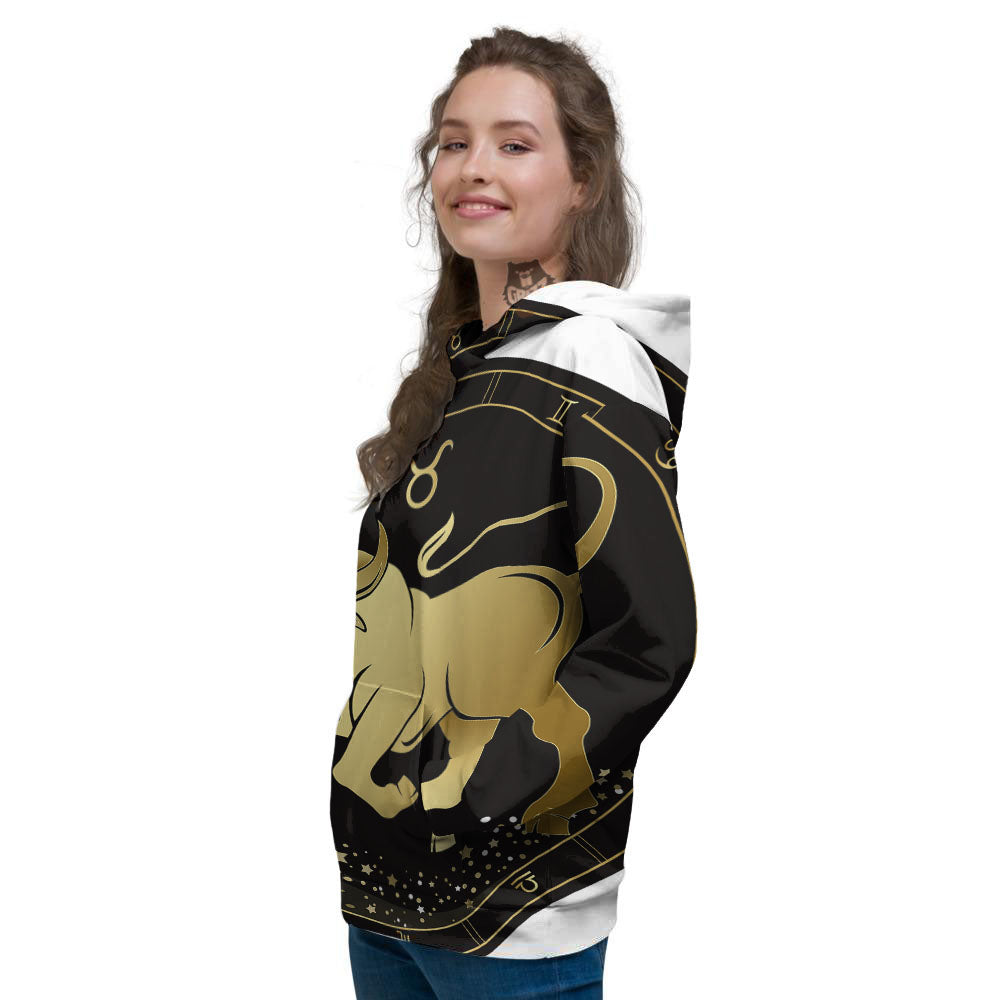 Taurus Sign Black And Gold Print Women's Hoodie-grizzshop