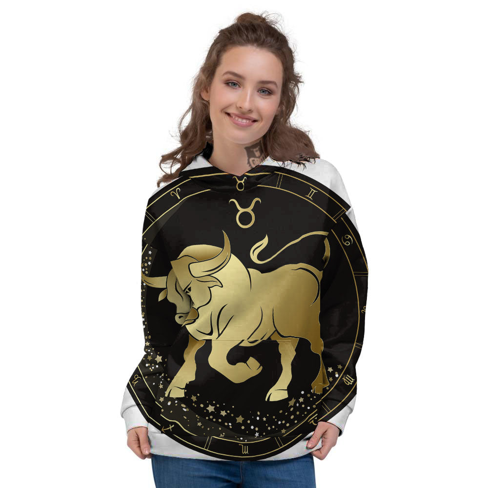 Taurus Sign Black And Gold Print Women's Hoodie-grizzshop
