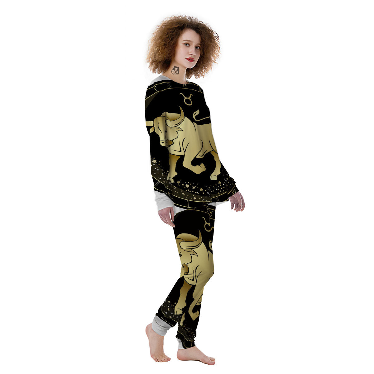 Taurus Sign Black And Gold Print Women's Pajamas-grizzshop