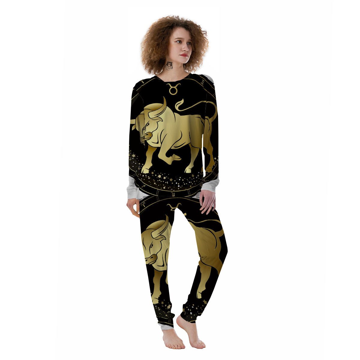 Taurus Sign Black And Gold Print Women's Pajamas-grizzshop