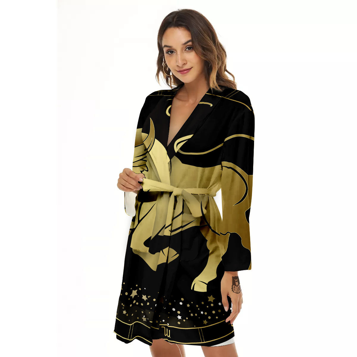 Taurus Sign Black And Gold Print Women's Robe-grizzshop