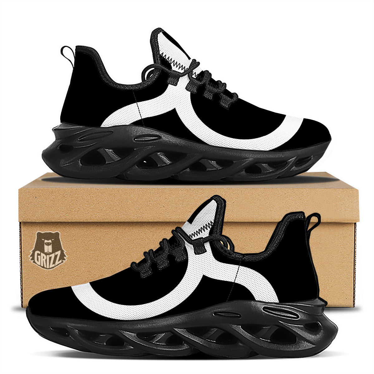Taurus Sign White And Black Print Black Running Shoes-grizzshop