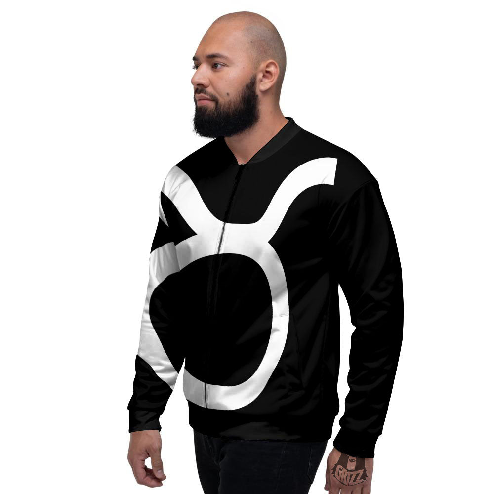 Taurus Sign White And Black Print Men's Bomber Jacket-grizzshop