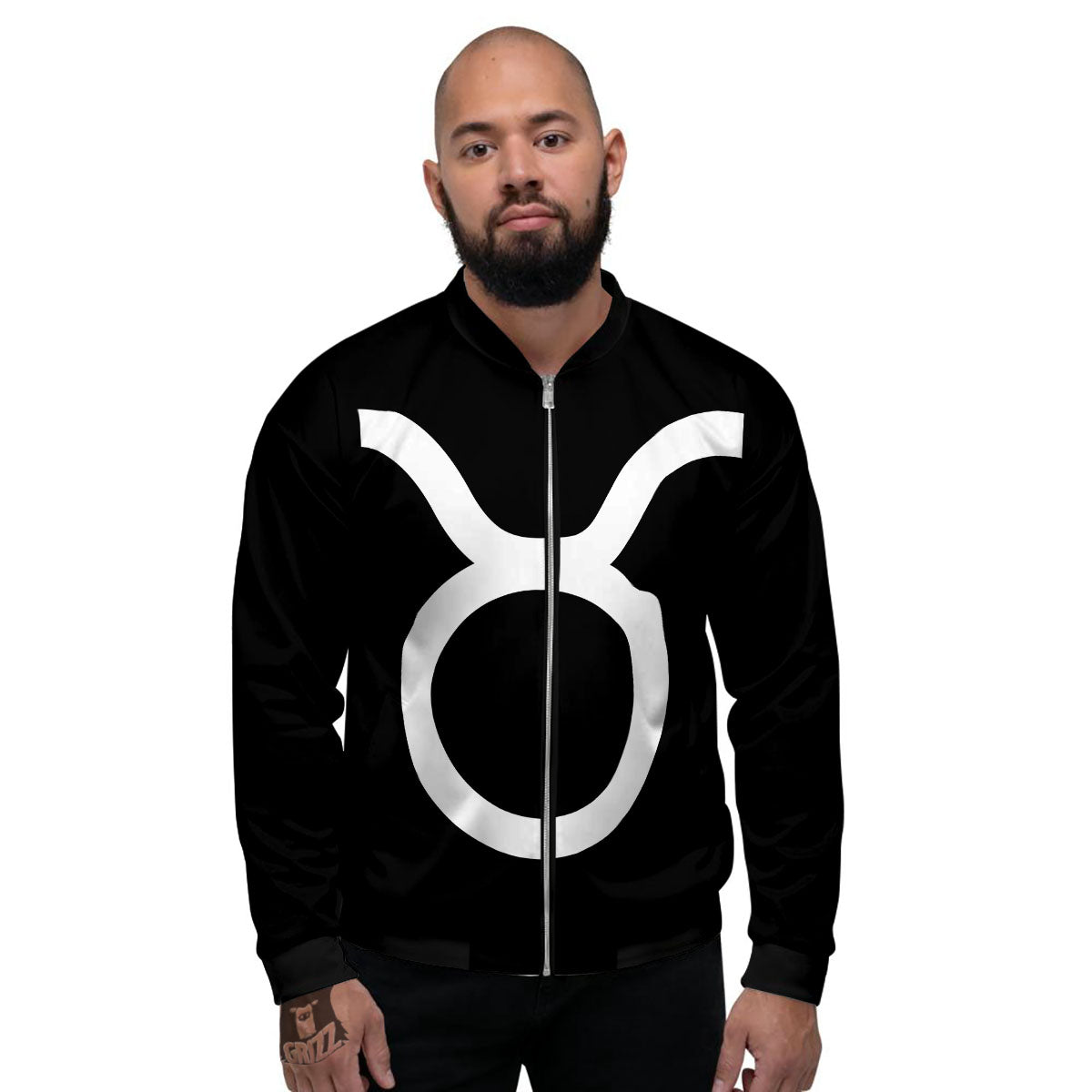 Taurus Sign White And Black Print Men's Bomber Jacket-grizzshop