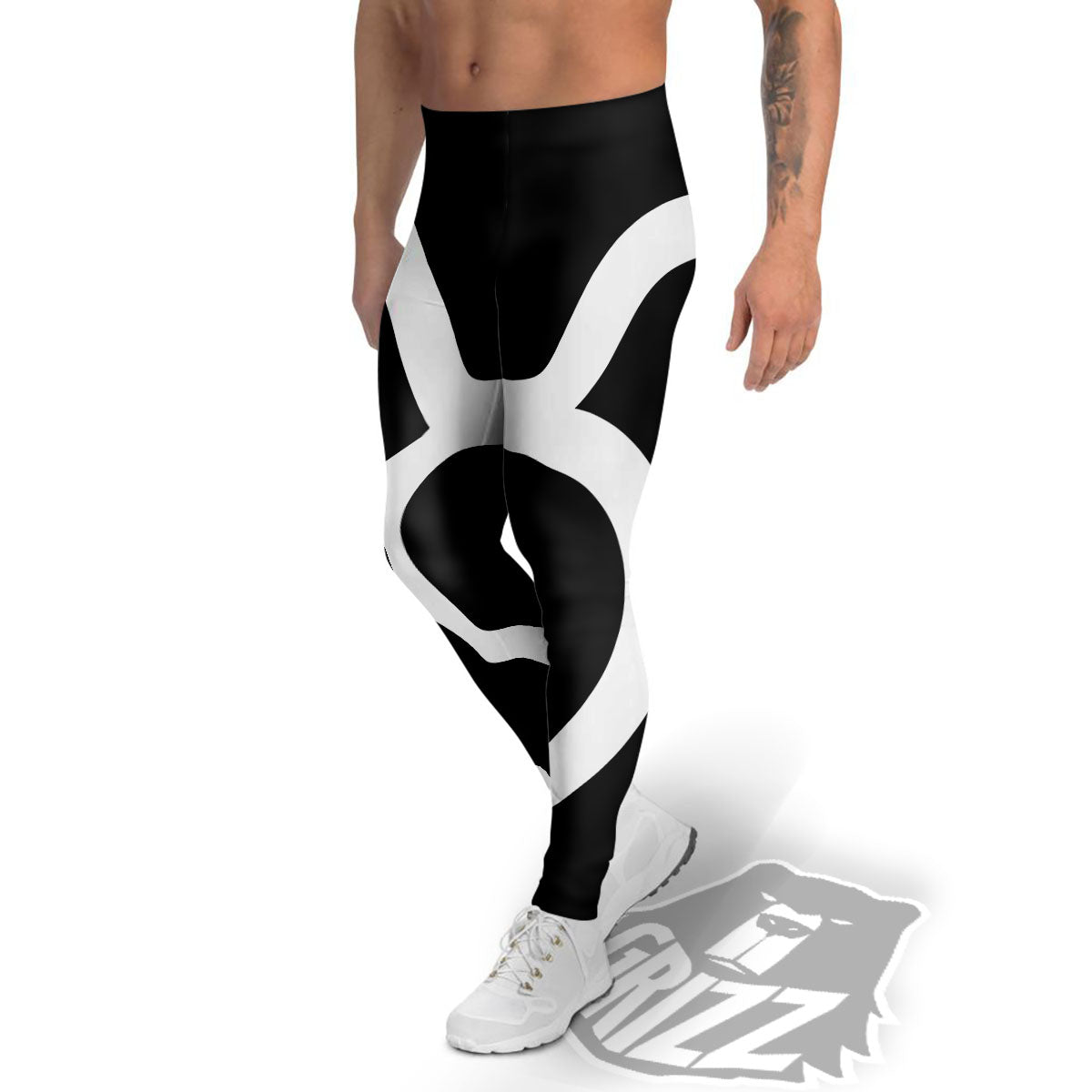 Taurus Sign White And Black Print Men's Leggings-grizzshop