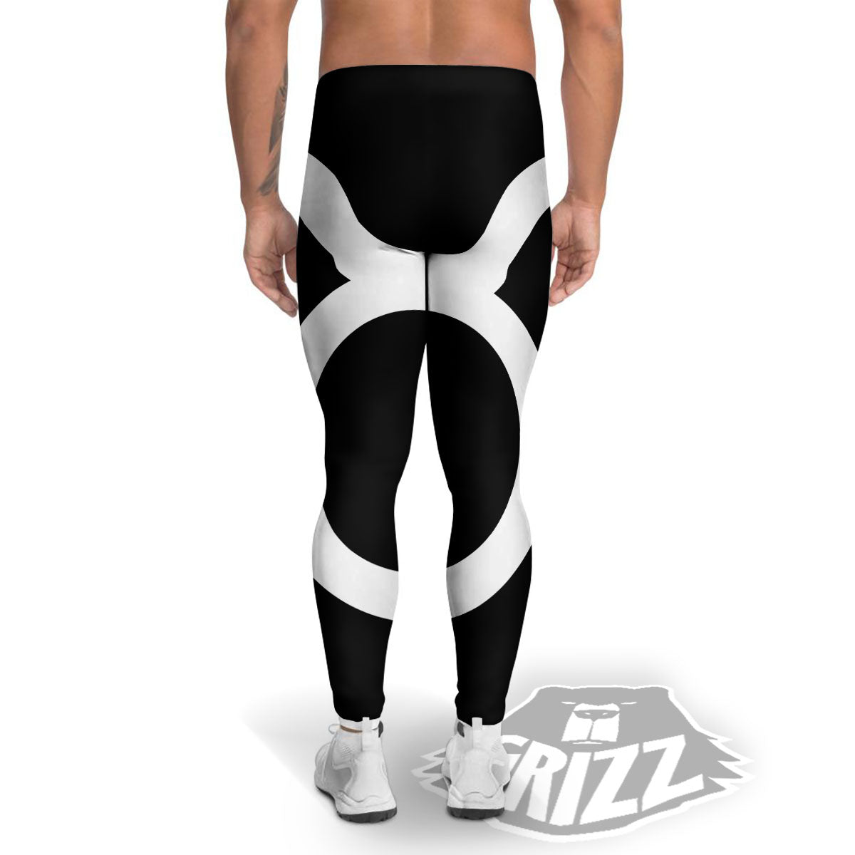 Taurus Sign White And Black Print Men's Leggings-grizzshop