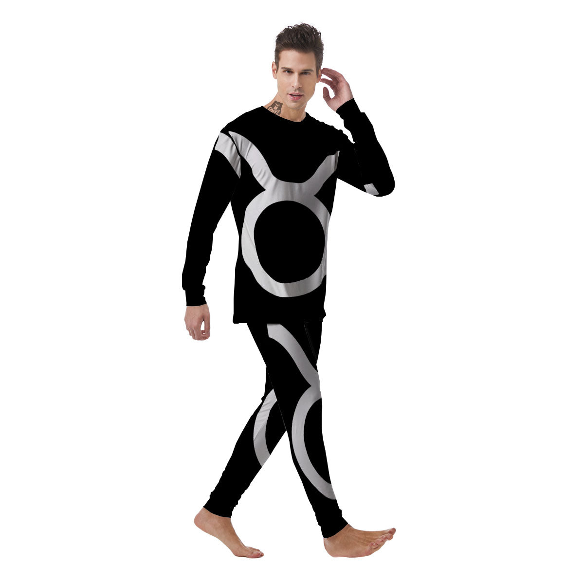 Taurus Sign White And Black Print Men's Pajamas-grizzshop