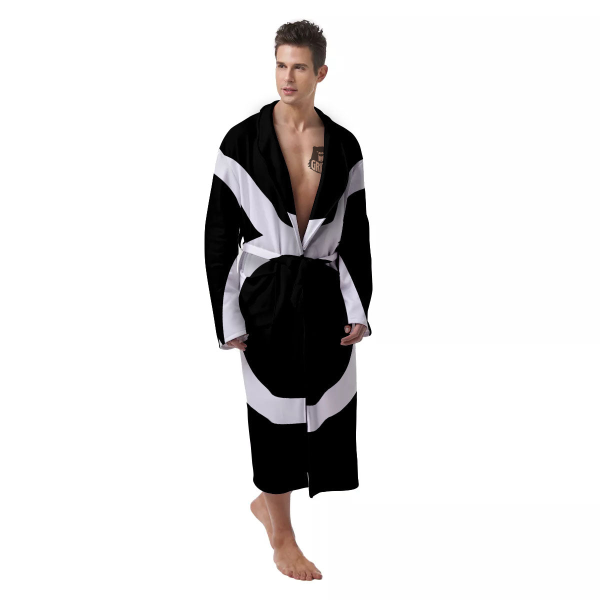 Taurus Sign White And Black Print Men's Robe-grizzshop