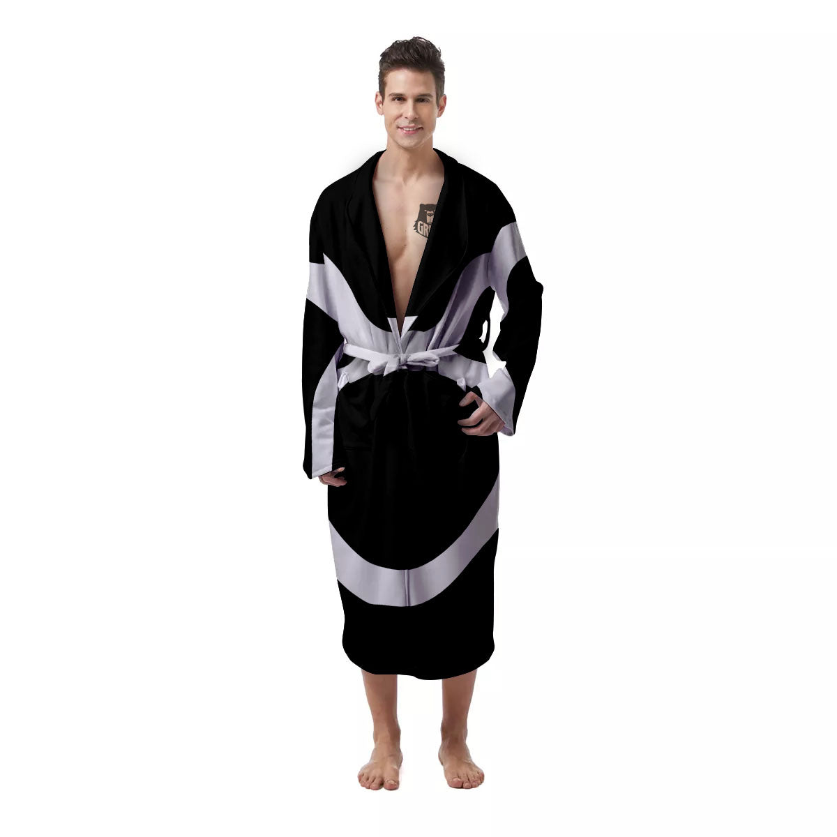 Taurus Sign White And Black Print Men's Robe-grizzshop