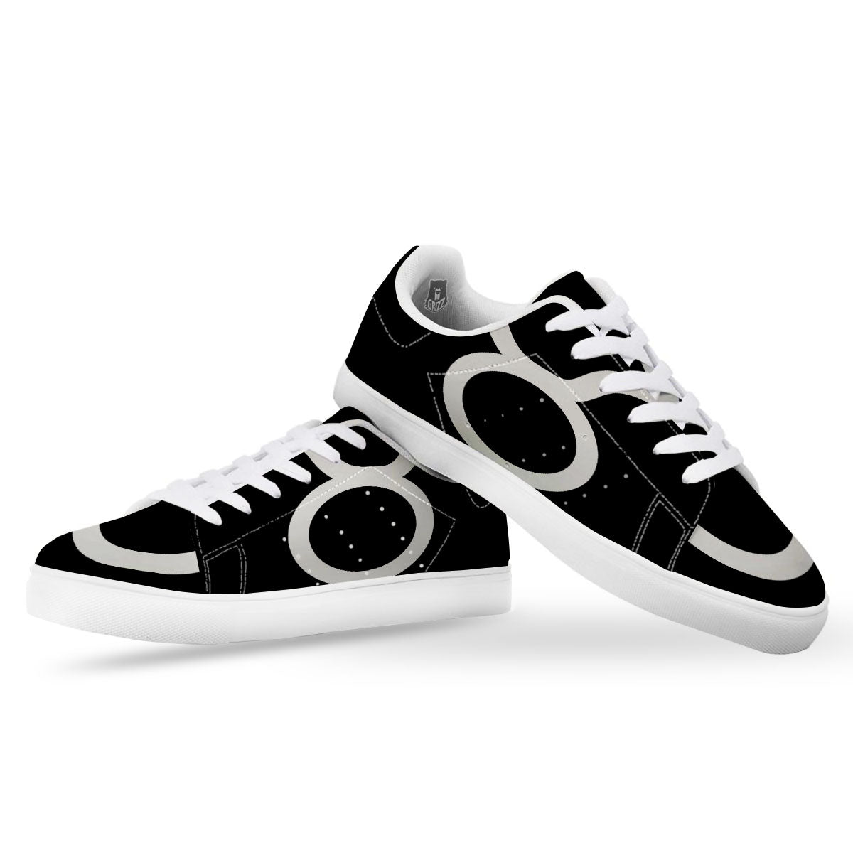 Taurus Sign White And Black Print White Low Top Sneakers-grizzshop