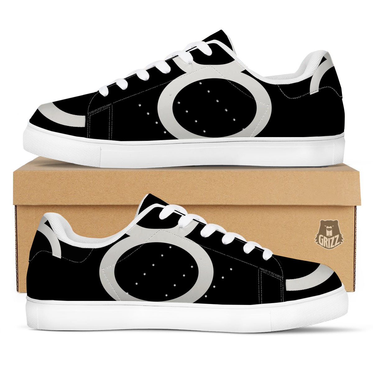 Taurus Sign White And Black Print White Low Top Sneakers-grizzshop