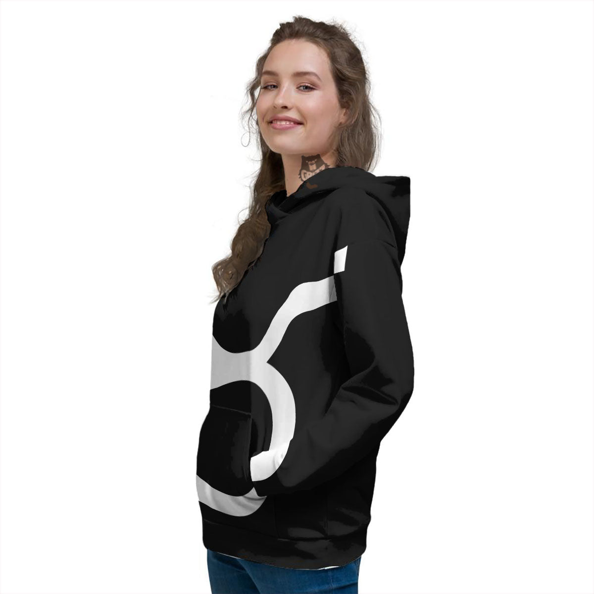 Taurus Sign White And Black Print Women's Hoodie-grizzshop