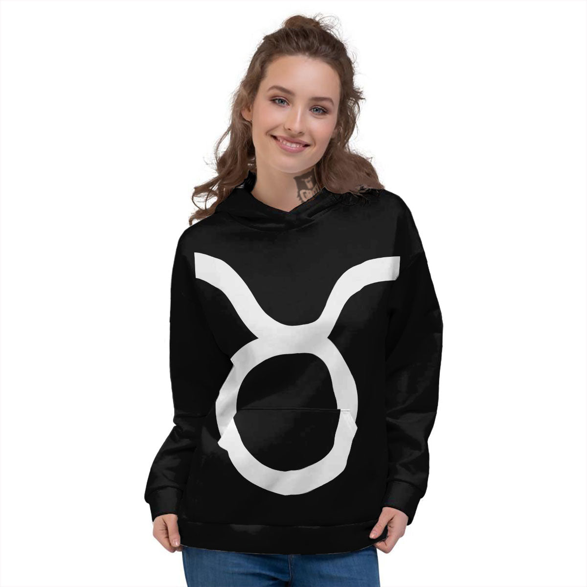 Taurus Sign White And Black Print Women's Hoodie-grizzshop