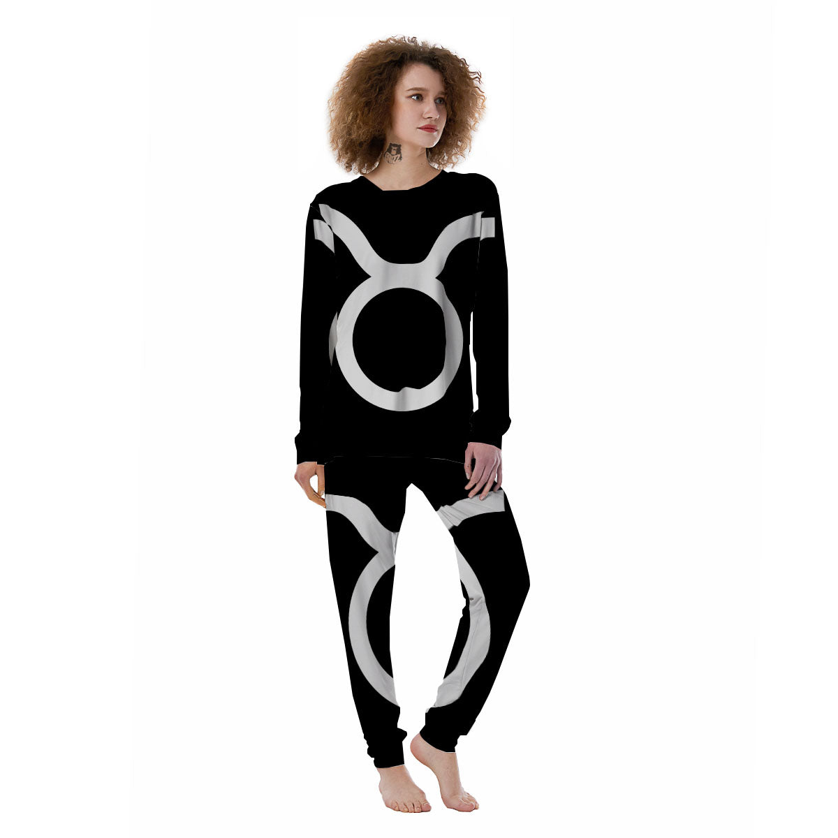 Taurus Sign White And Black Print Women's Pajamas-grizzshop