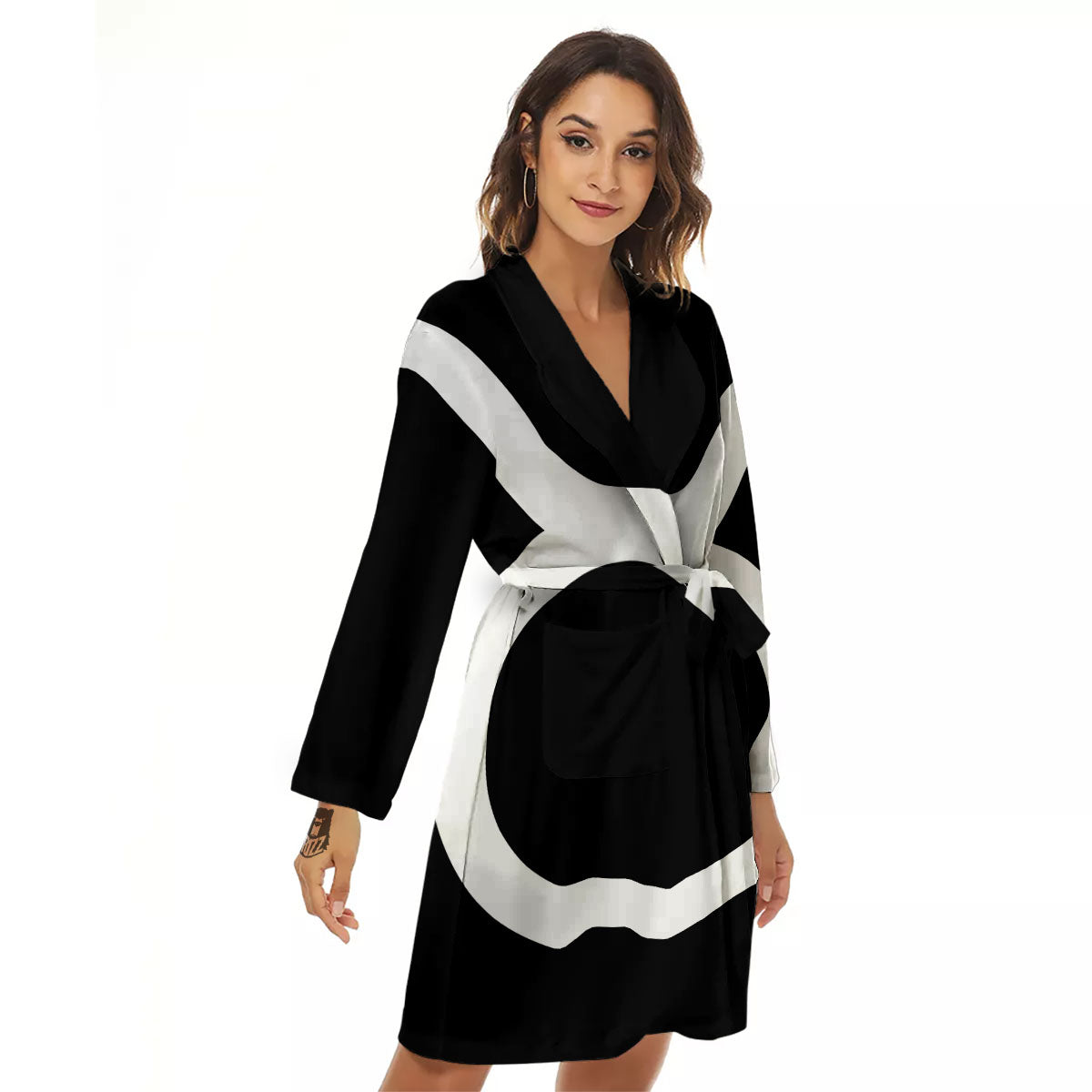 Taurus Sign White And Black Print Women's Robe-grizzshop