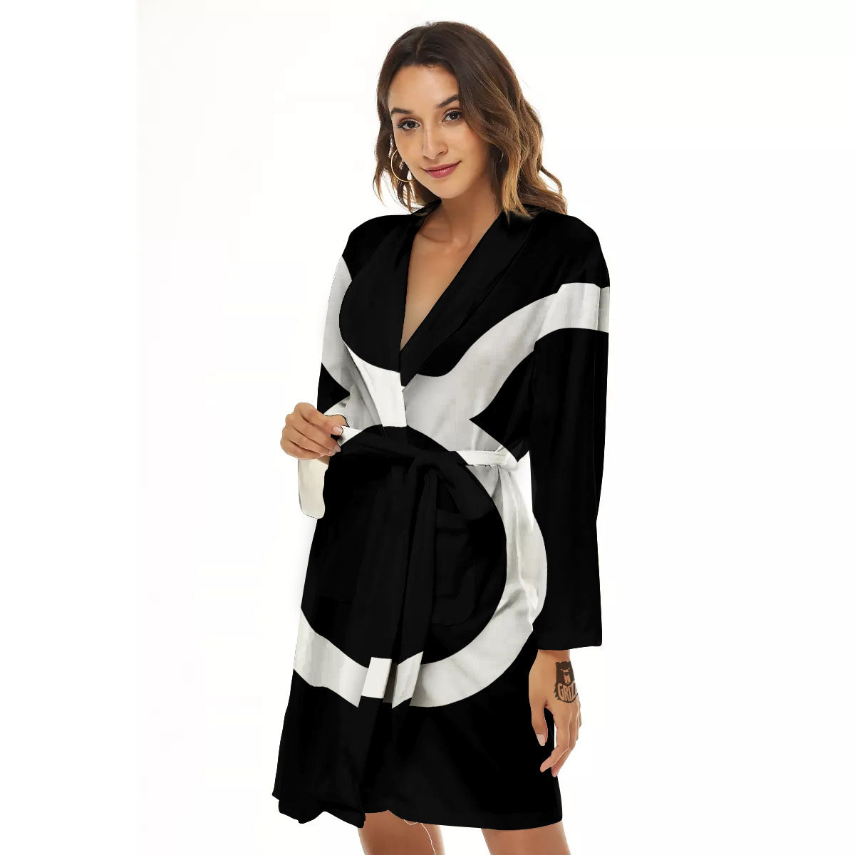 Taurus Sign White And Black Print Women's Robe-grizzshop