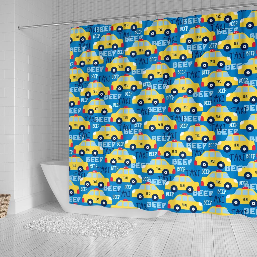 Taxi Car Pattern Print Bathroom Shower Curtain-grizzshop