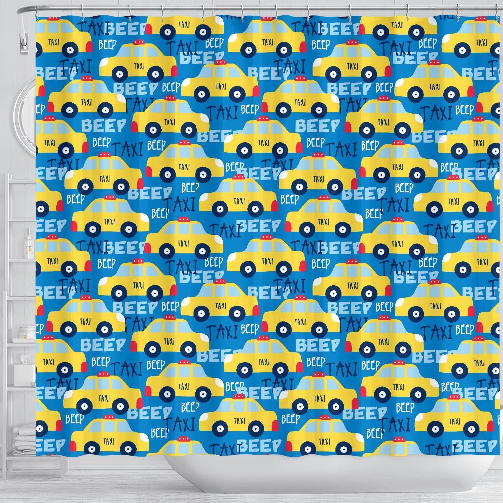 Taxi Car Pattern Print Bathroom Shower Curtain-grizzshop