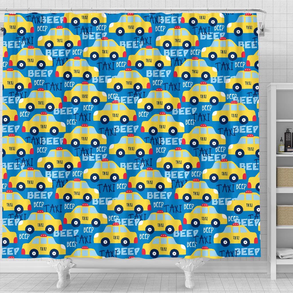 Taxi Car Pattern Print Bathroom Shower Curtain-grizzshop