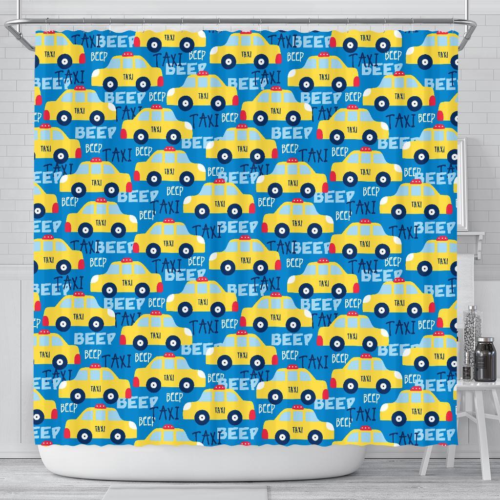 Taxi Car Pattern Print Bathroom Shower Curtain-grizzshop