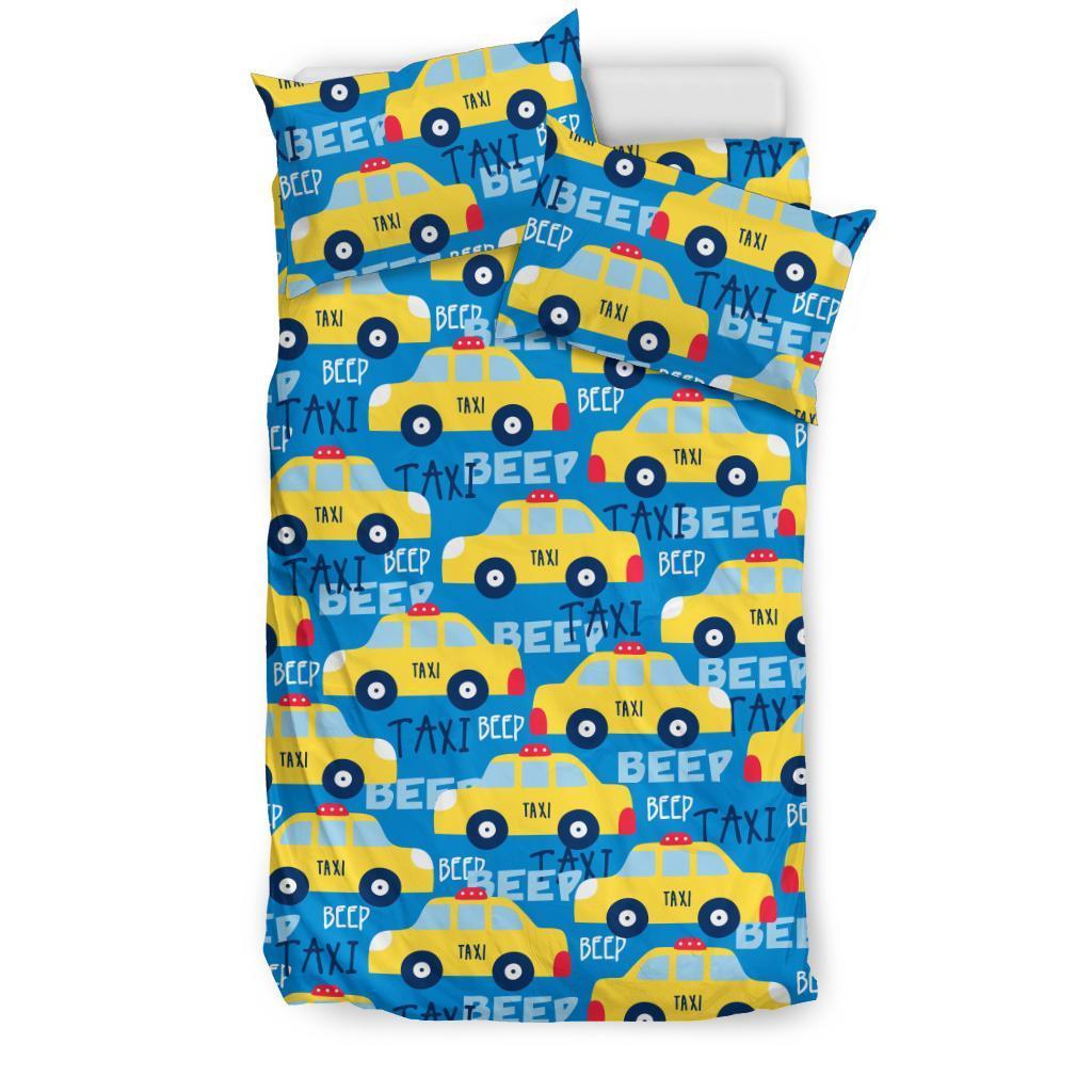 Taxi Car Pattern Print Duvet Cover Bedding Set-grizzshop