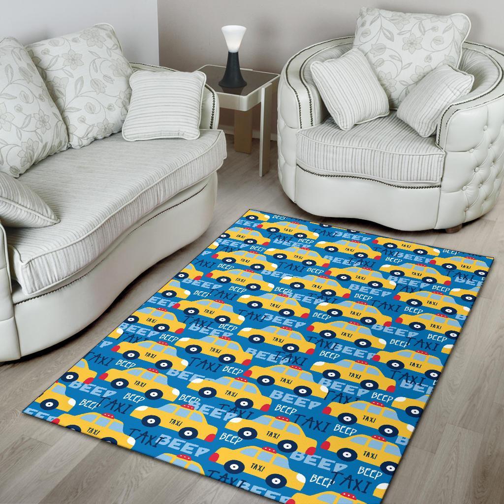 Taxi Car Pattern Print Floor Mat-grizzshop