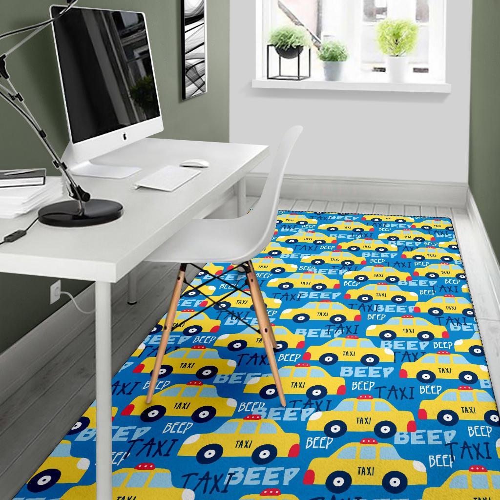 Taxi Car Pattern Print Floor Mat-grizzshop