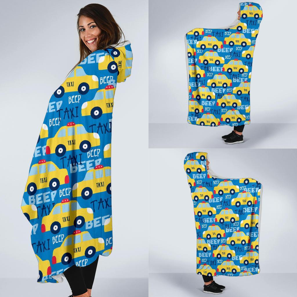 Taxi Car Pattern Print Hooded Blanket-grizzshop