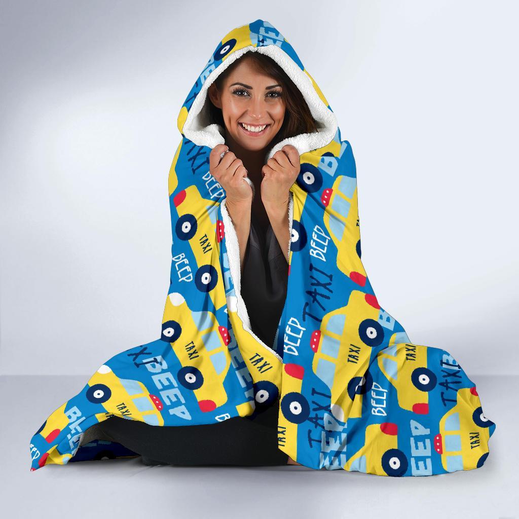 Taxi Car Pattern Print Hooded Blanket-grizzshop