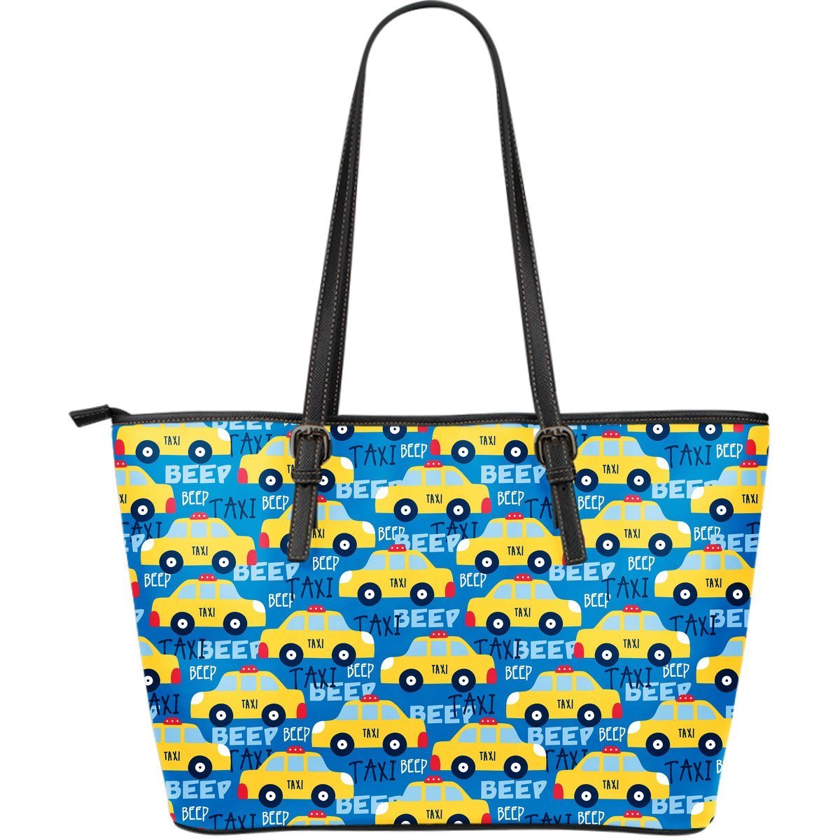 Taxi Car Pattern Print Leather Tote Bag-grizzshop