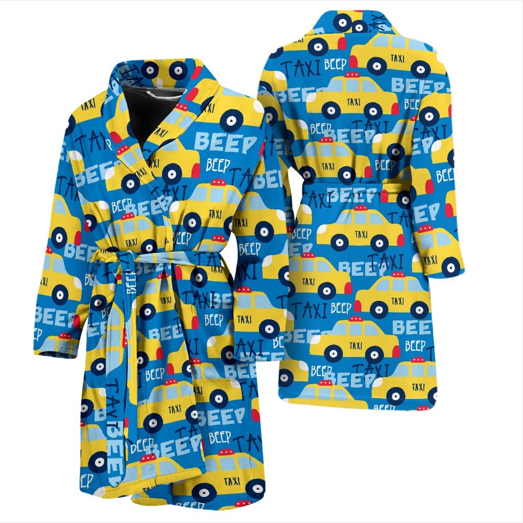 Taxi Car Pattern Print Men Long Robe-grizzshop
