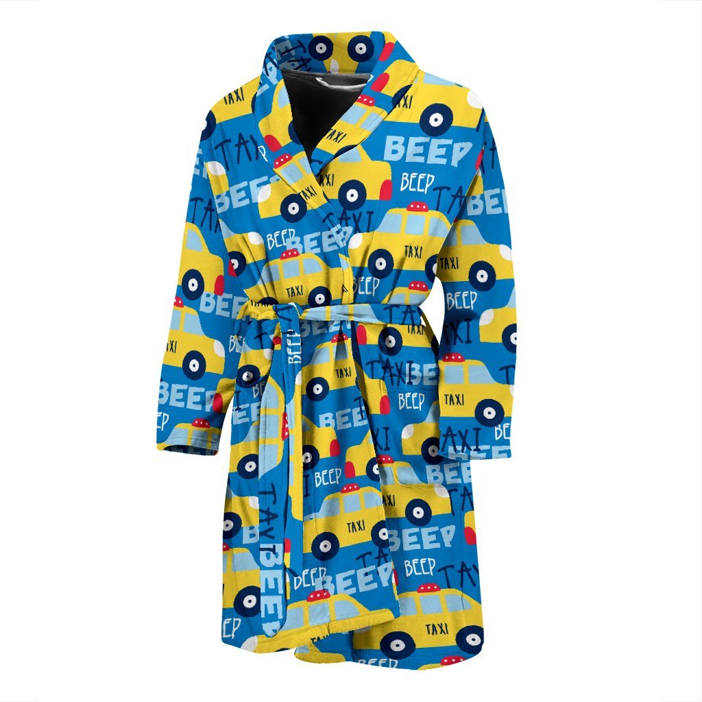 Taxi Car Pattern Print Men Long Robe-grizzshop