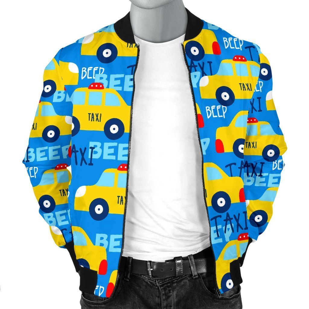 Taxi Car Pattern Print Men's Bomber Jacket-grizzshop