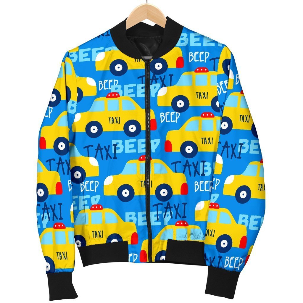 Taxi Car Pattern Print Men's Bomber Jacket-grizzshop