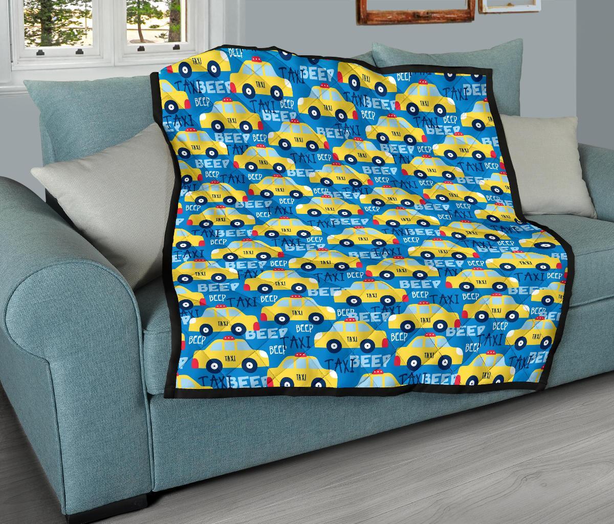 Taxi Car Pattern Print Quilt-grizzshop