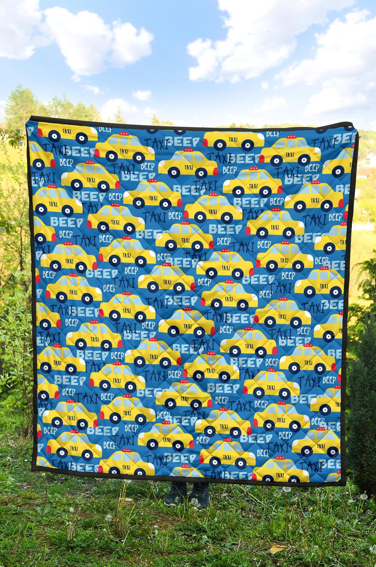 Taxi Car Pattern Print Quilt-grizzshop