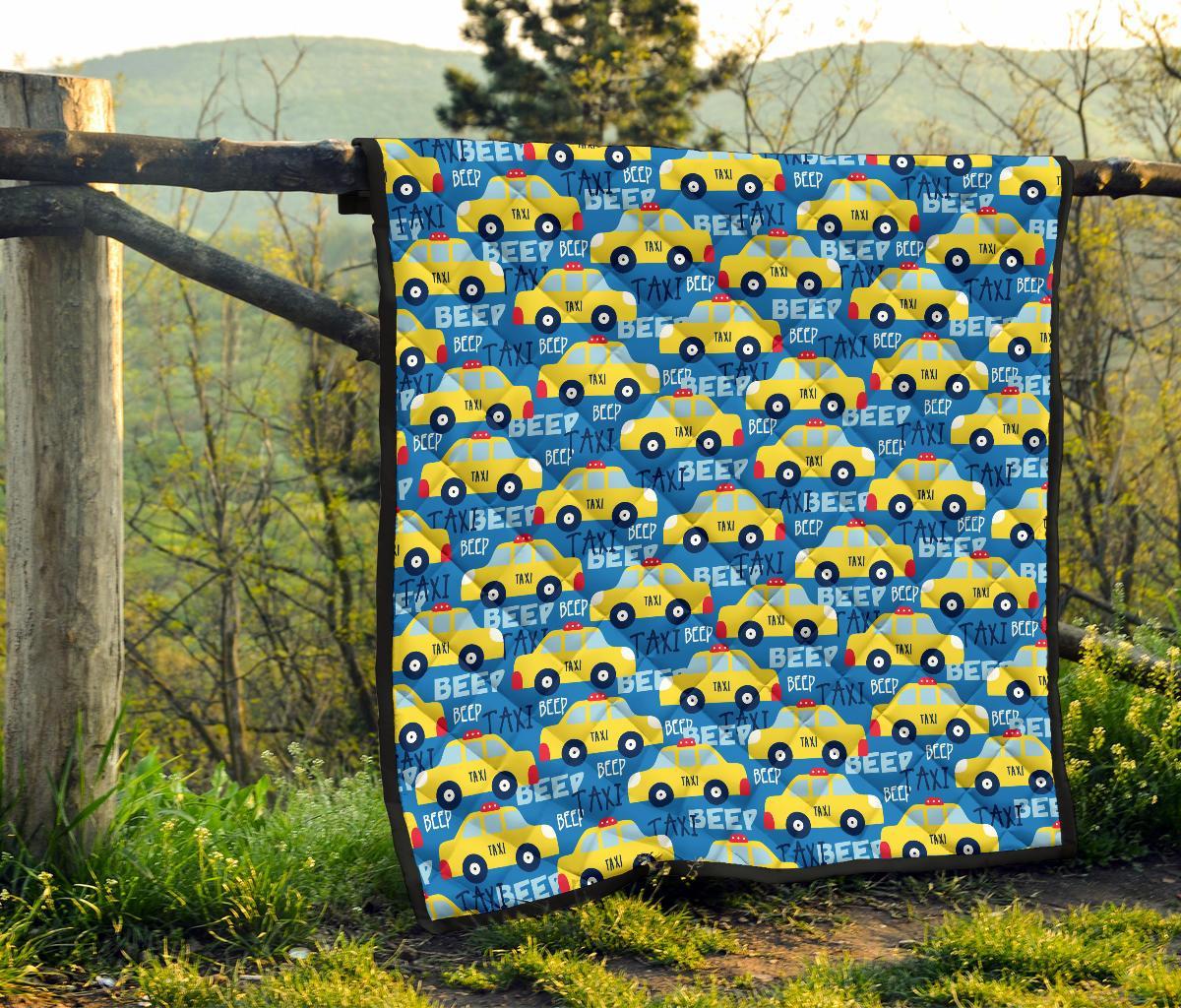 Taxi Car Pattern Print Quilt-grizzshop